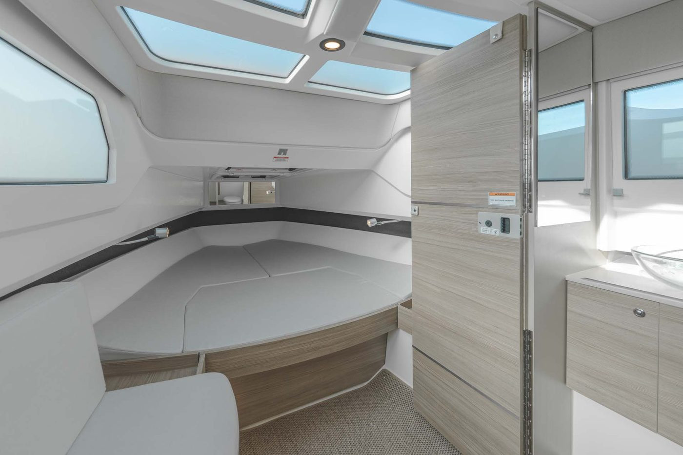 Interior cabin of a luxury tender available in the Gulf of Naples